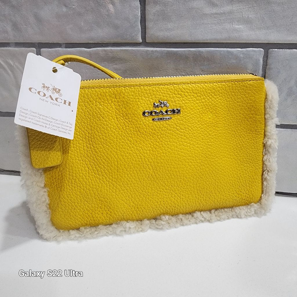 Coach Yellow Leather & Shearling Wristlet. New with tags